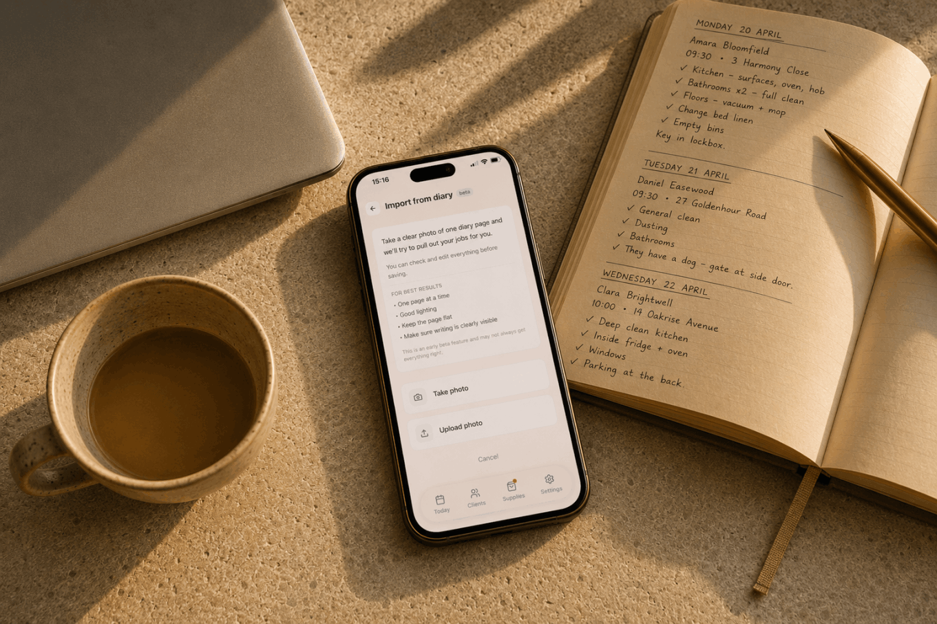 Diary import feature for converting existing cleaning schedules into the La Casa Clean app.