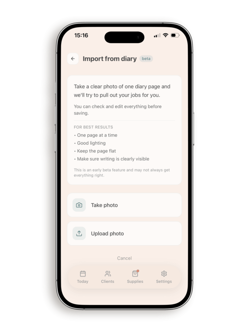 Diary import feature for converting existing cleaning schedules into the La Casa Clean app.