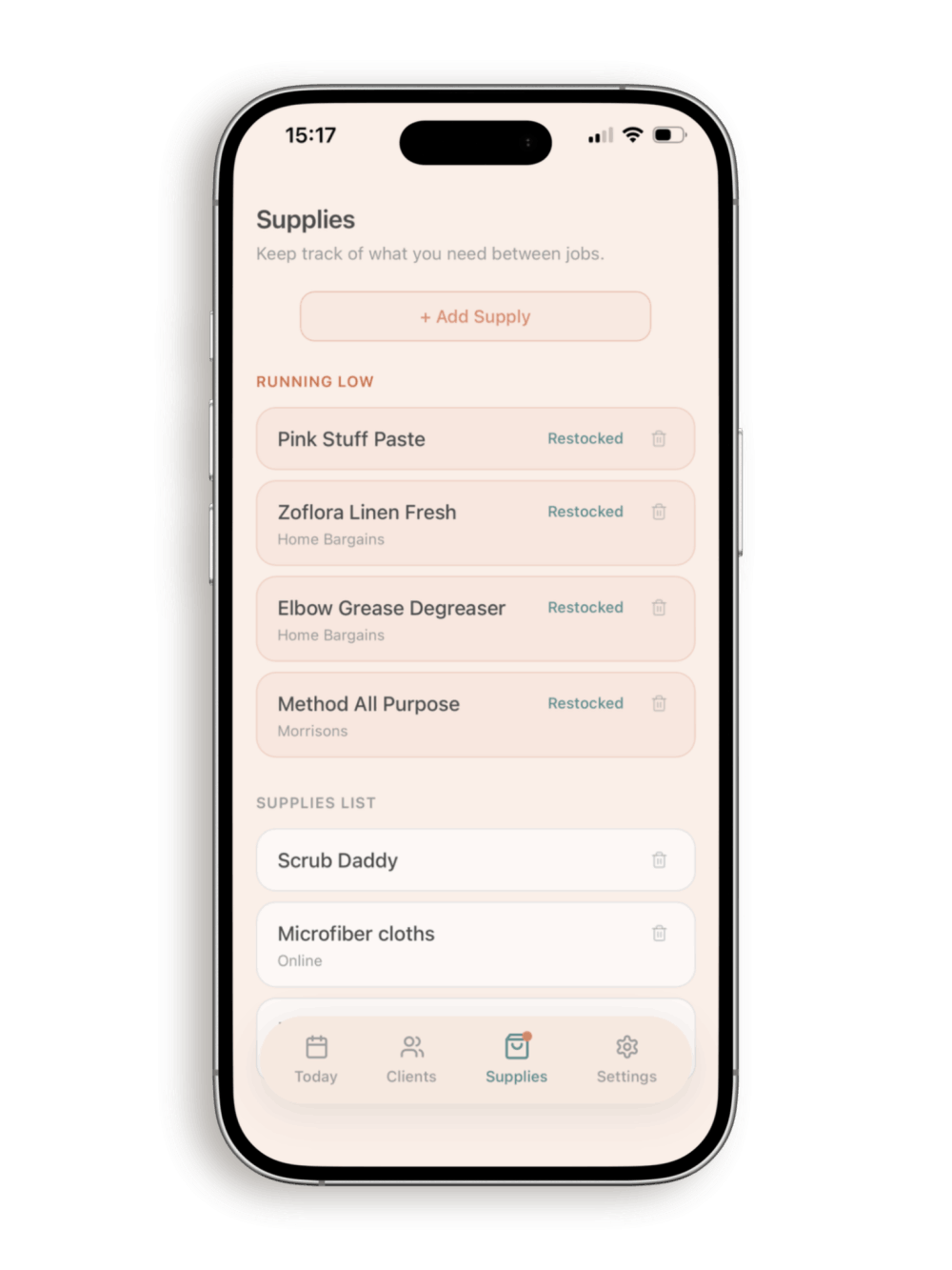 Email reminder settings for daily schedules and payment reminders in the La Casa Clean app.